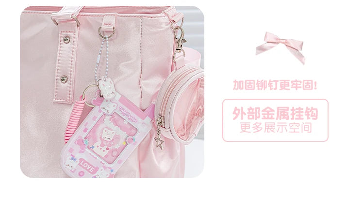 Japanese New Girls Silver Shoulder Bag Large Capacity Ribbon Itabag Student Women's Satin Messenger Bag Leather Backpacks