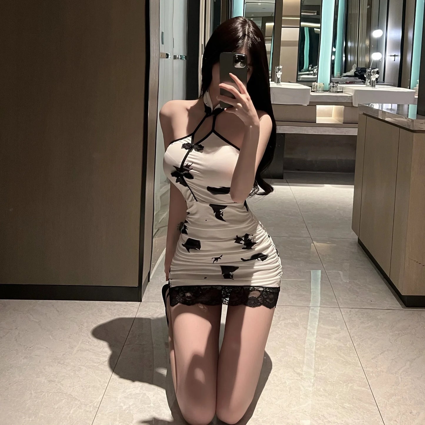 Women's Vintage Printed Cheongsam Mini Dress