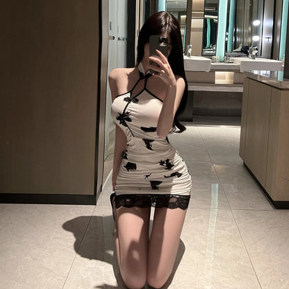 Women's Vintage Printed Cheongsam Mini Dress