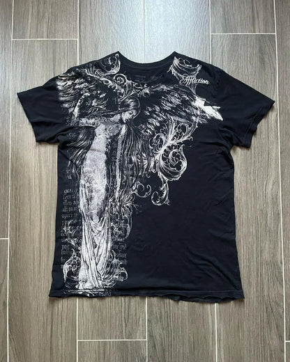 Apex Ritual – レディース スカルプリント コットン Tシャツ – ヴィンテージ 丸首 半袖 Tシャツ