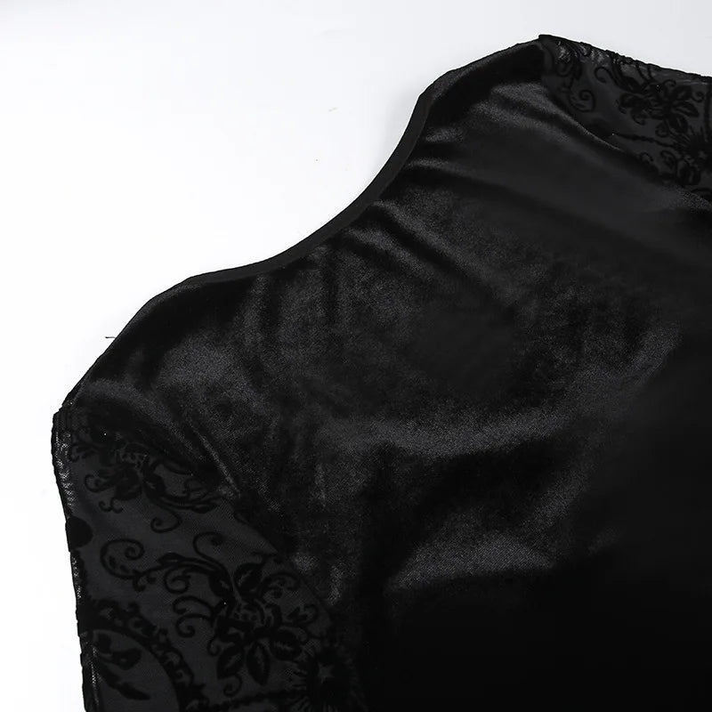 Goth Dark Elegant Vintage Mall Gothic Velvet Dresses Grunge Punk Style Flocked Bandage Dress Women Flare Sleeve Party Alt Outfit