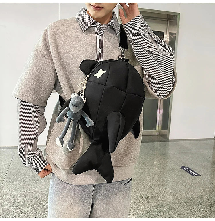 Whale Design Dual Shoulder Backpack Unisex Street Style Cycling Bag Fashionable Student Backpack for Men And Women