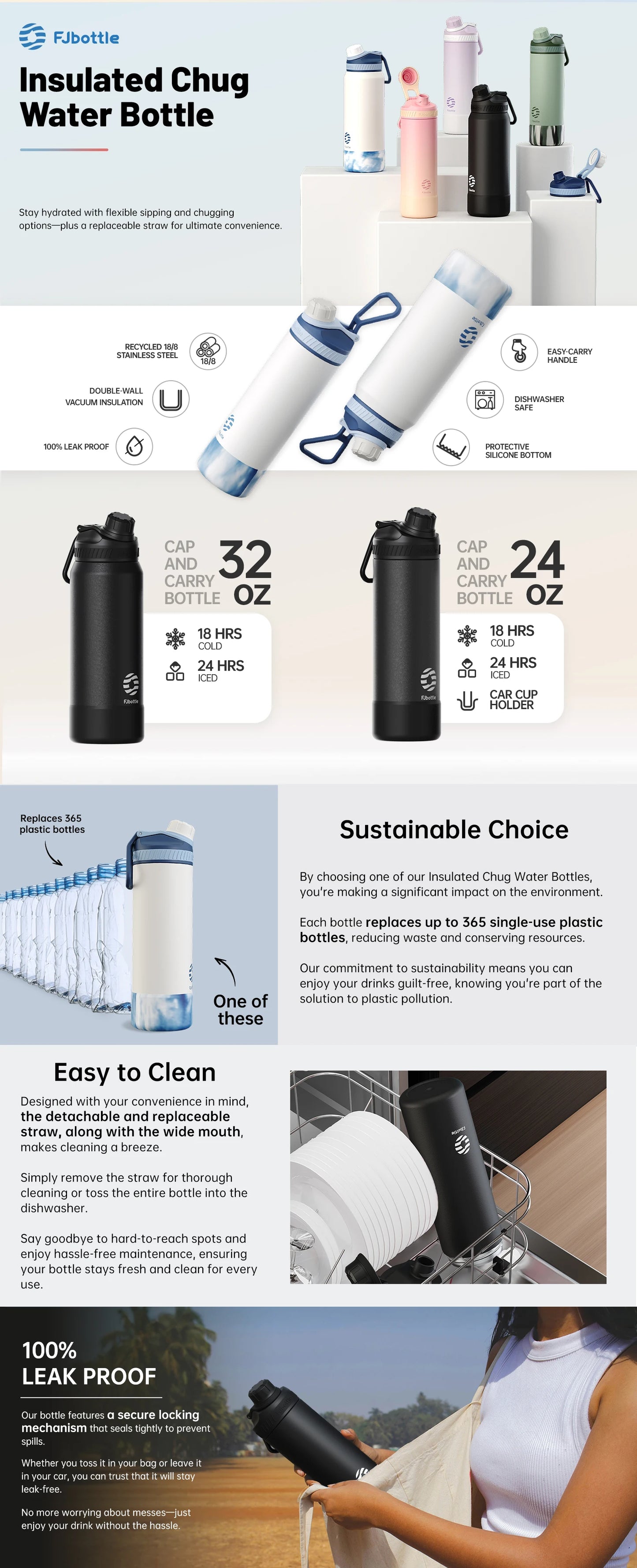 FJbottle 710/950ml Vacuum Flasks Stainless steel thermal water bottle Tumbler Drinkware Keep Cold Thermo bottle