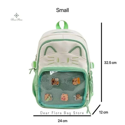 Y2K Cute Cat Ita Backpacks Large Capacity Knapsack Casual Girl Transparent DIY Display Rucksack Cartoon Trendy Travel Schoolbags