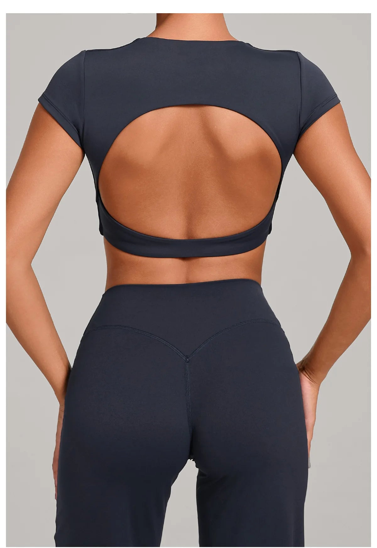 Hollow Backless Short Sleeve Sporty Slim T-shirt Women Crop Top Breathable Quick Dry Gym Workout Top Sport Shirt Fitness Clothes
