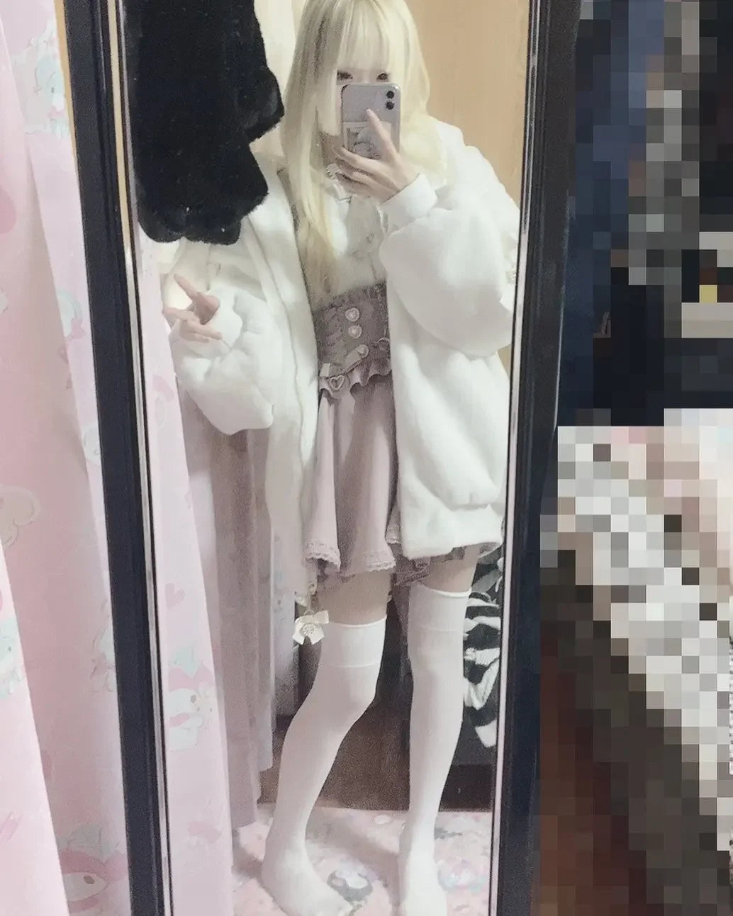 High Quality Japanese Winter New Sweet Cute Mine Cute Rabbit Ear Plush Cotton Coat Jacket Girl Lolita Fur Coats Women Parkas