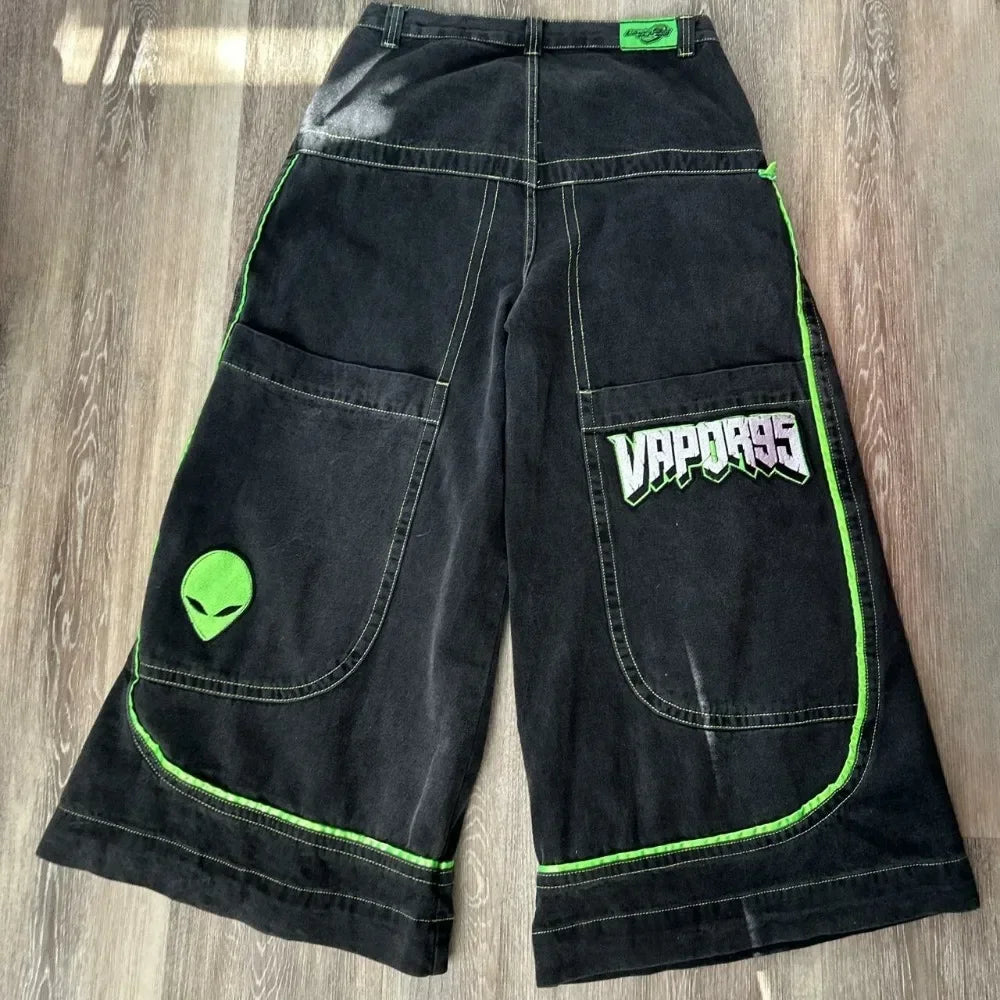 Alien Pattern Jeans Spring and Fall European and American Wide Legs Loose Trousers 2025 New High Street Trend Hip Hop Men