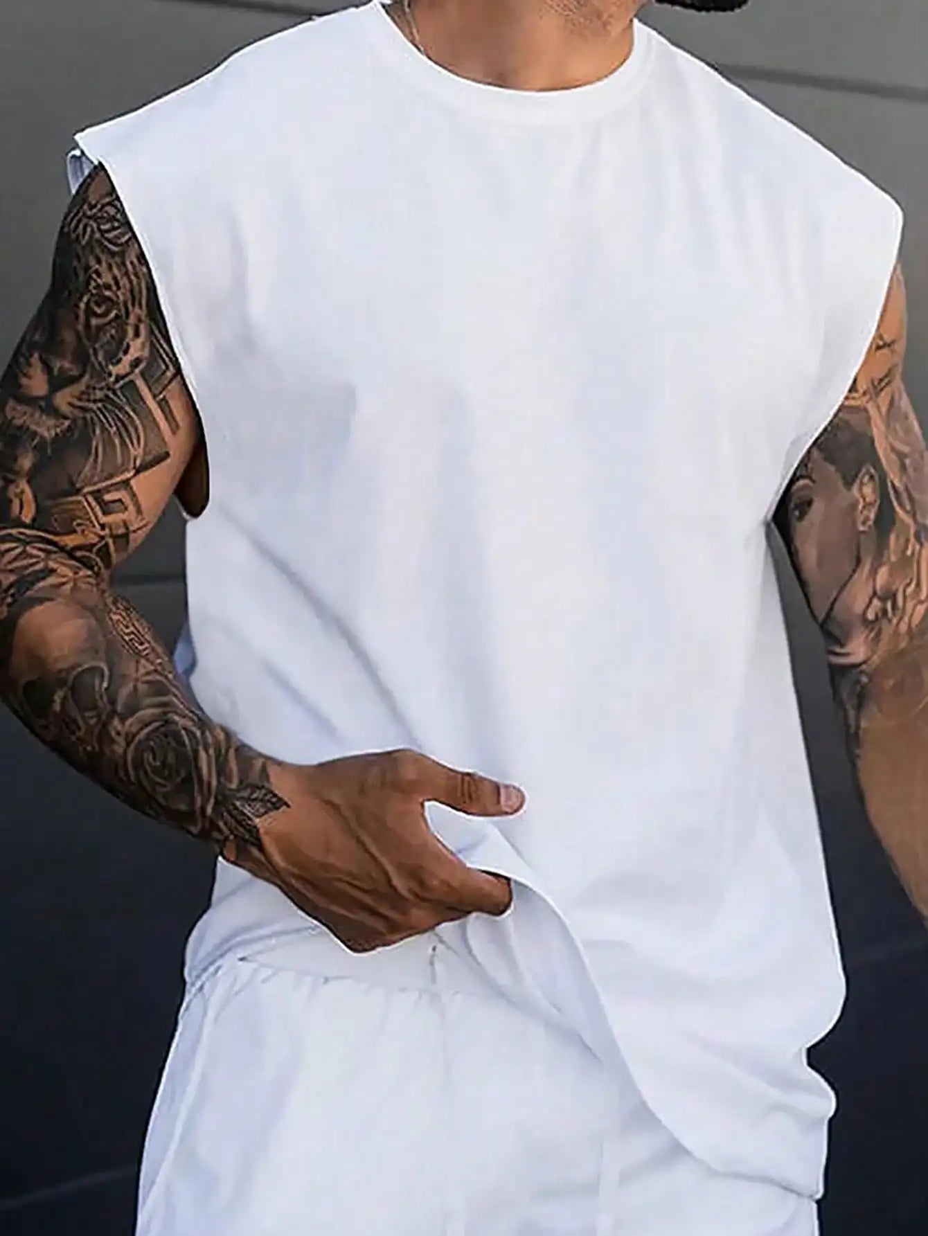 Men's White Sleeveless T-Shirt Tank Top Casual Loose Fit O-Neck Basic Vest Summer Gym Workout Streetwear Tops