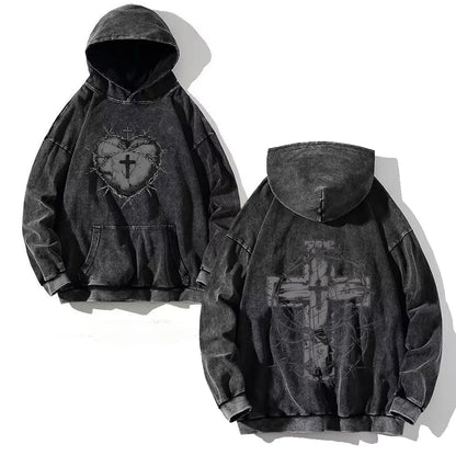 Apex Ritual – Men's Y2K Skull Print Oversized Hoodie – Vintage Hip Hop Pullover Sweatshirt