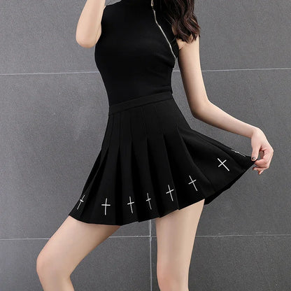 Women's Black Gothic Pleated Mini Skirt