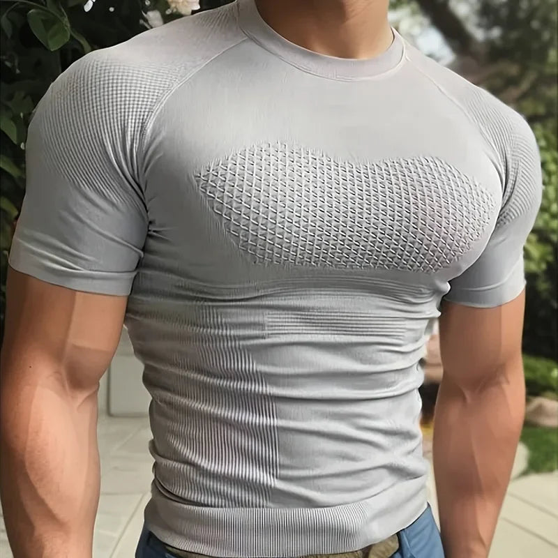 Summer Men Short Sleeve T-Shirt Breathable Compression Gym Running T Shirt Man Casual Tops Seamless Fitness Shirts Man Clothing