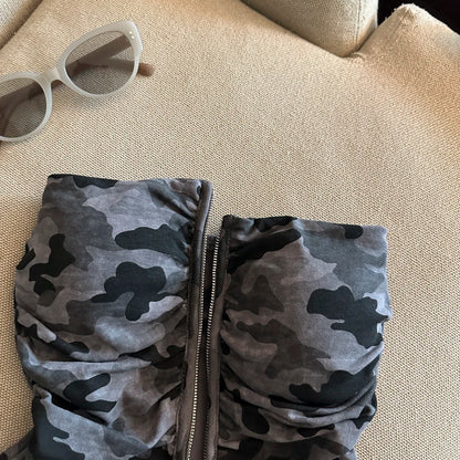 Sexy American Girl Camouflage Print Tube Top Vest Women's Summer Zipper Open Cardigan Shoulder Bared Short Style Top