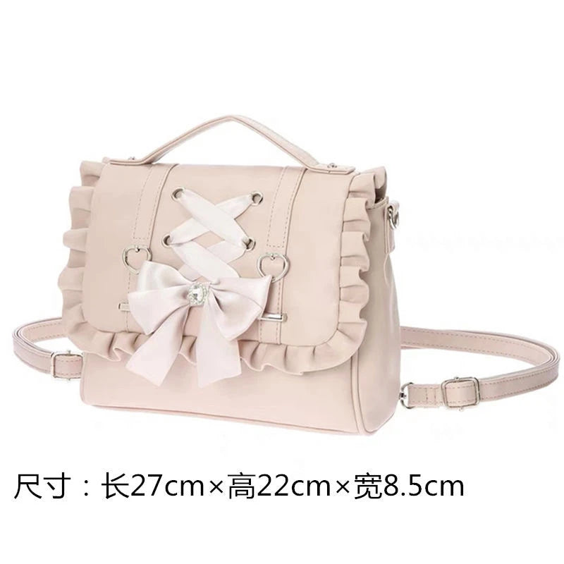 Mine Department Lolita Women's Bag Bow Control Strap Love Handbag Sweet Cute One Shoulder Oblique Span Women's Student Backpack