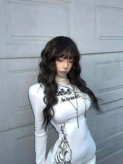 Women's Punk Print Long-Sleeve Hip Dress