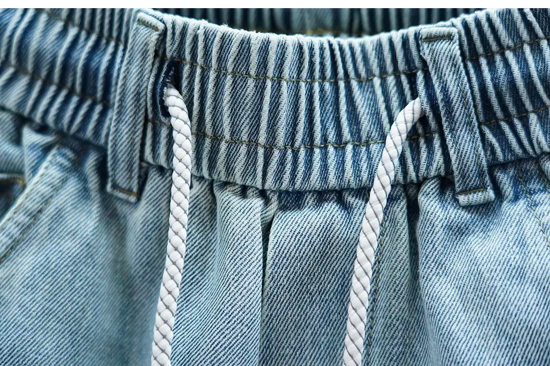 American high-street letter embroidered washed denim jeans fashion loose-fitting jogger harem pants slim-fit casual pants