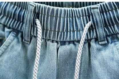American high-street letter embroidered washed denim jeans fashion loose-fitting jogger harem pants slim-fit casual pants
