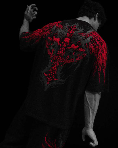 BREATHEDIVINITY Goth dark style pure cotton sports fitness men's short-sleeved t-shirt