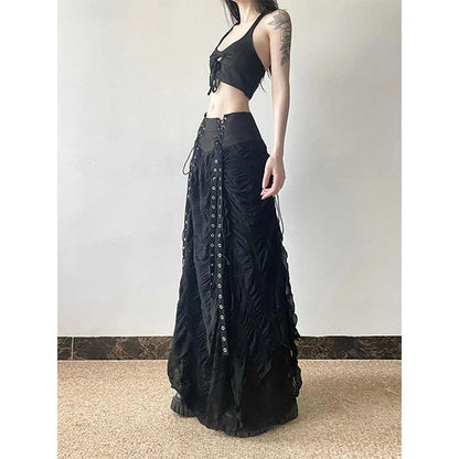 Gothic Punk Style Printed Black Long Skirt for Women Summer New Fashion Spicy Girls Strap Sexy High Waist Slimming y2k Skirts