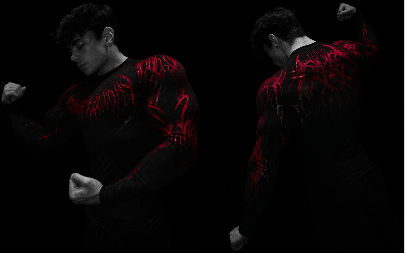 01-Men's Compression Long Sleeve Sports Shirt Workout Tops Gym Compression Breathable High Stretch