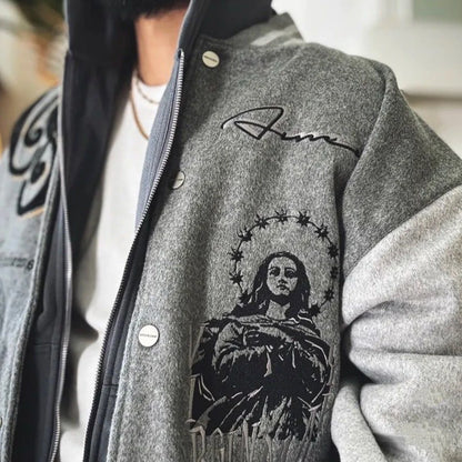 Apex Ritual – トレンディな重厚刺繍ベースボールジャケット – アメリカンハイスクールY2kヒップホップユニセックスジャケット