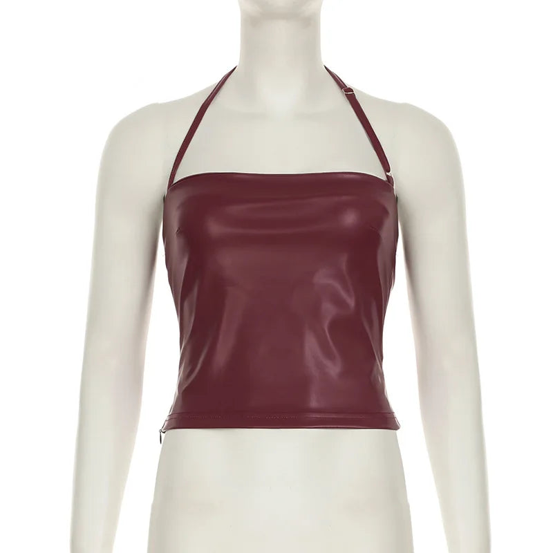 Women's Wine Red Backless Strap Tank Top