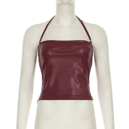 Women's Wine Red Backless Strap Tank Top