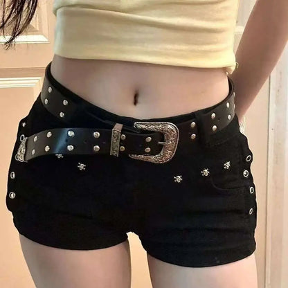 Aoaiiys Short Jeans Woman Harajuku Fashion Rivet White Shorts Summer 2026 New Gothic Spice Girls Sexy Low Waisted Slim Shorts