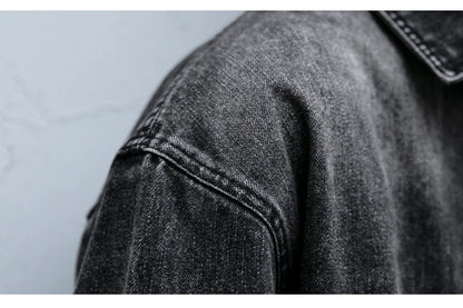 American Streetwear Wash Denim Shirts For Men Harajuku Casual Men'S Clothing Vintage Blue Lapel Cargo Coat Korean Long Sleeve
