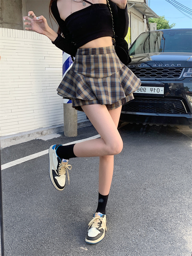 Women's Y2K Plaid Ruffle Skort