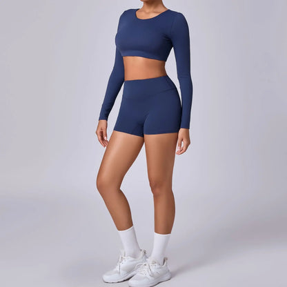 Crop Top Women Long Sleeve Tees 2026 Gym Shirt Padding Sports T-shirts Push Up Yoga Clothing Black White Blue Coffee Gray Navy