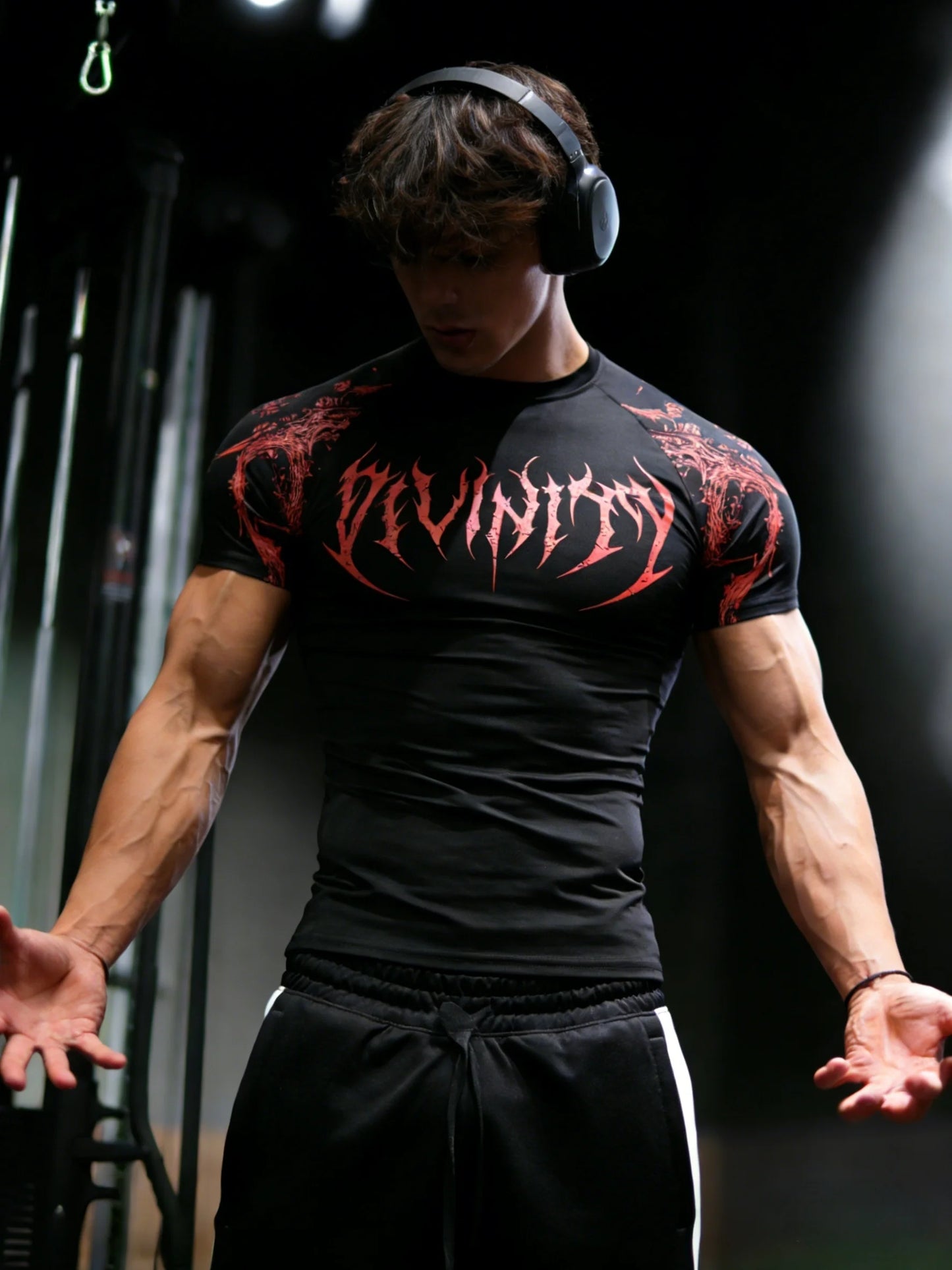 Men'S Athletic Fitness T-Shirt, Summer Quick-Dry Compression Shirt, Stylish Gothic Print Men'S Sports Top