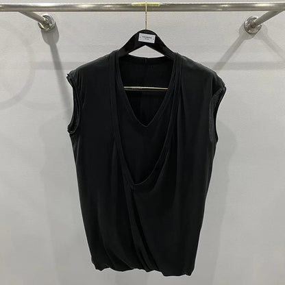 HKSH Summer Spring New Men's Tide Dark Sexy Double Layered V-neck Solid Sleeveless Tees Fashion Knit Tank Tops Chic Vest HK1399
