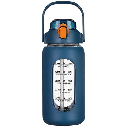 1000ML Glass Water Bottles With Straw, Glass Bottle With Silicone Sleeve And Time Marker, For Gym Camping Home Office