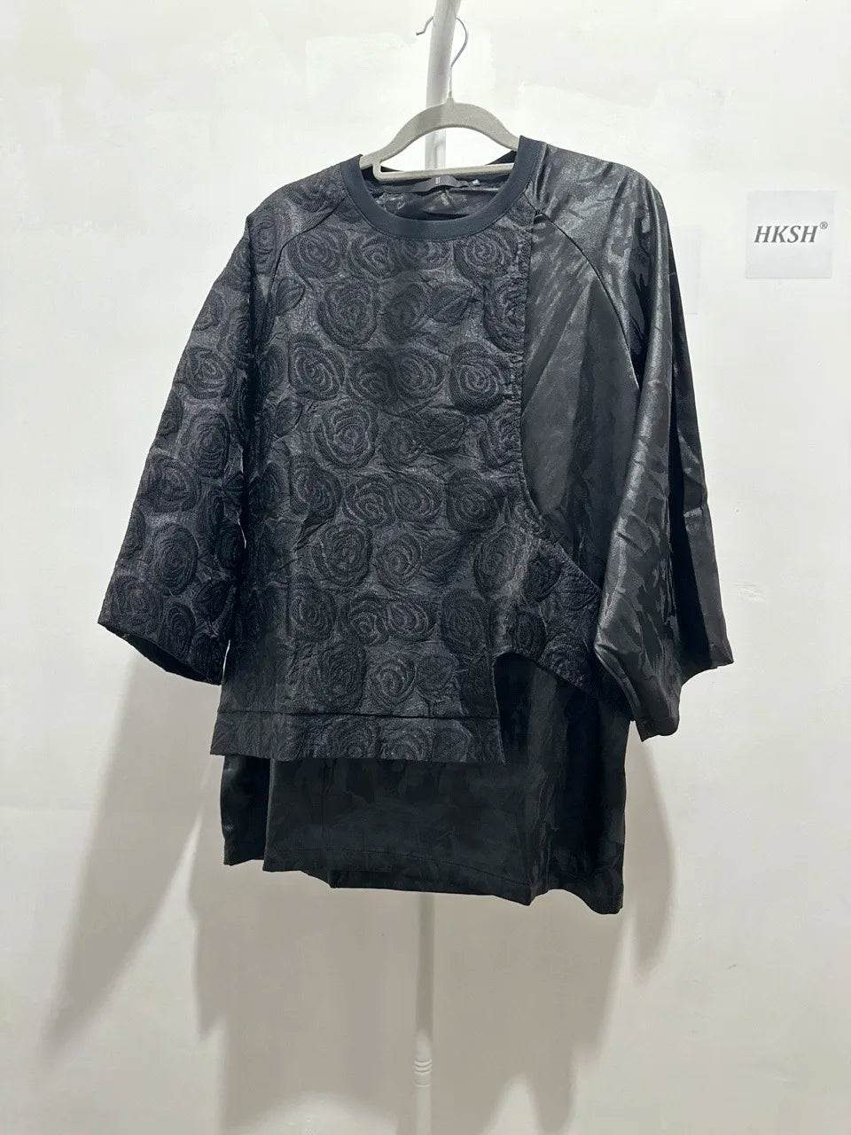 HKSH Summer New Men's Tide Dark Pattern Rose Patchwork T-shirt Trend Loose Fake Two-Piece Design Casual Short Sleeve Tops HK5884