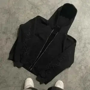 Men's Hoodie Harajuku Y2K Vine Embroidered High Street Washed Black Gray Sweatshirt Gothic Casual Streetwear Loose Fit Man New