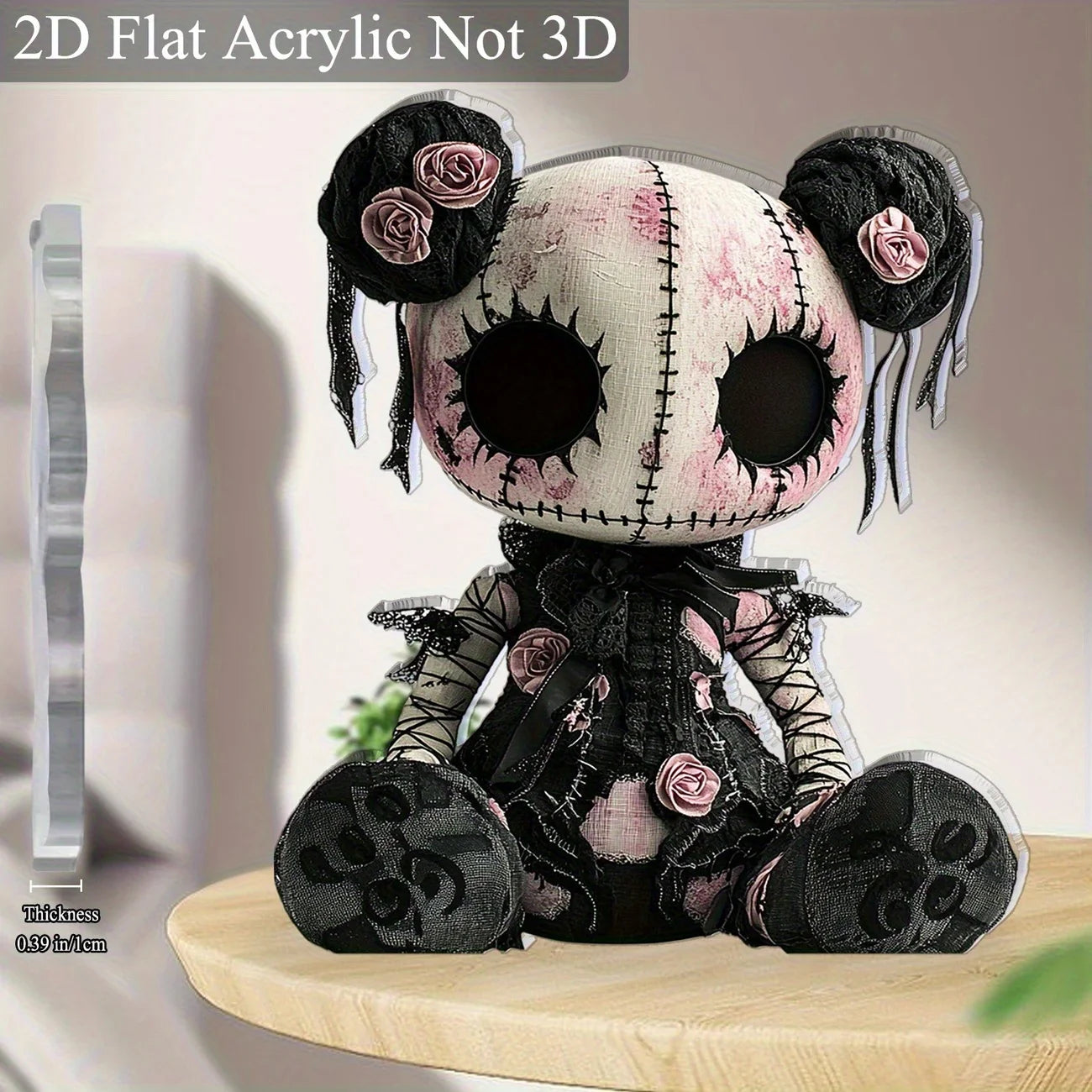 Gothic Horror Doll Vinyl Decoration - Skull & Roses 2D Art for Halloween & Cafes