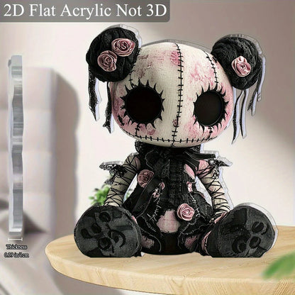 Gothic Horror Doll Vinyl Decoration - Skull & Roses 2D Art for Halloween & Cafes