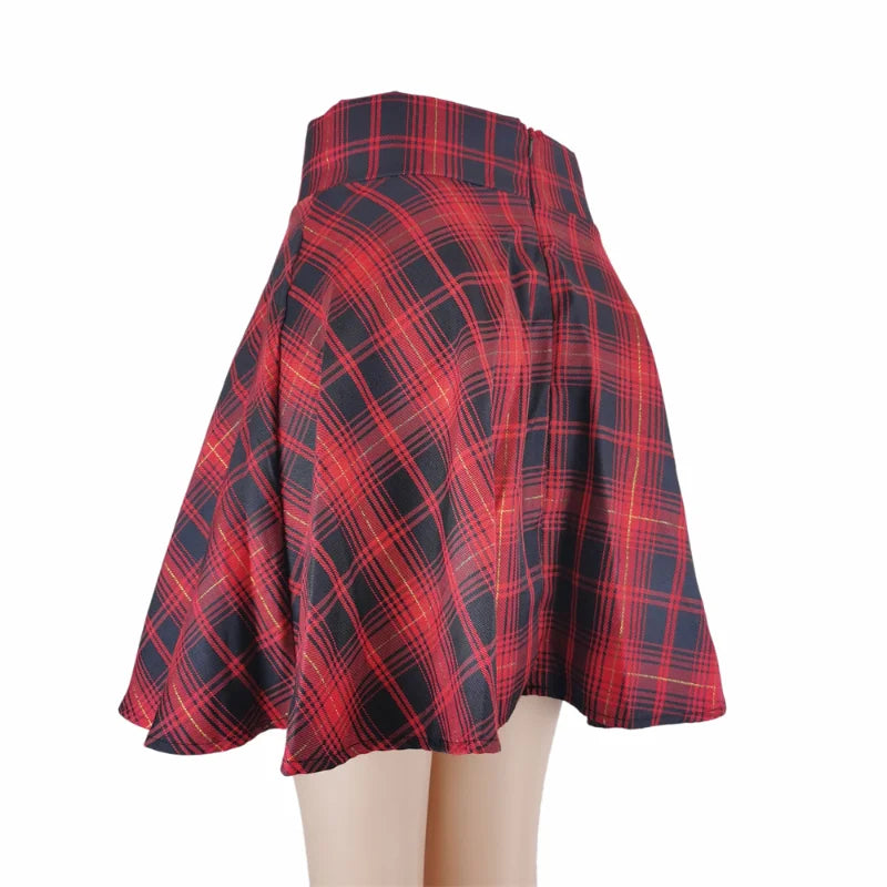 FICHOR Black Checkered Women's Gothic Skirt Women Pleated Spring Autumn Girl Hip Hop Female Punk Goth Mini Skirt Clubwear