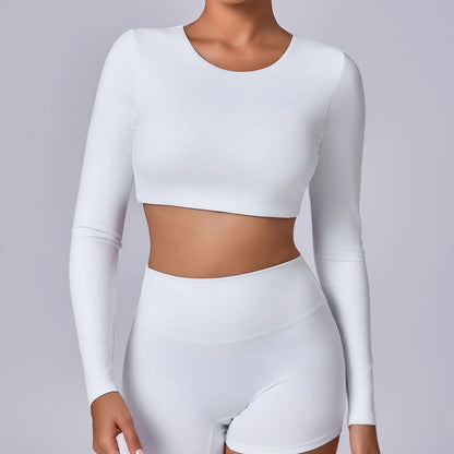 Crop Top Women Long Sleeve Tees 2026 Gym Shirt Padding Sports T-shirts Push Up Yoga Clothing Black White Blue Coffee Gray Navy