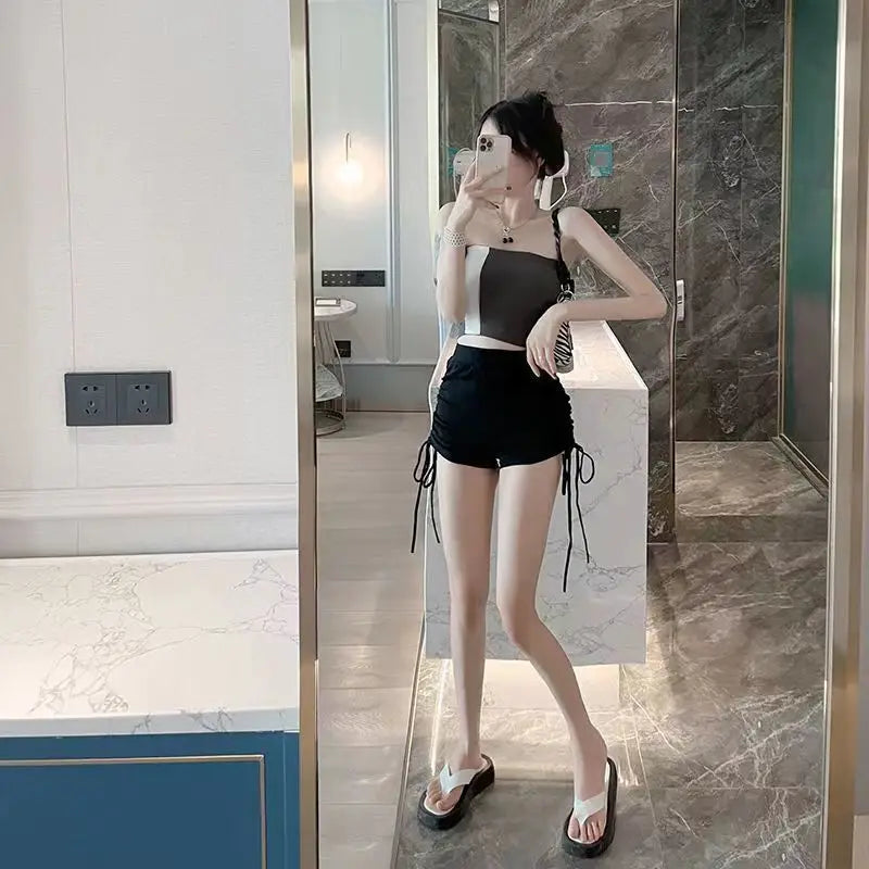 Summer Yoga Shorts Women Fitness Shorts Running Cycling Shorts Breathable Sports Edge Drawstring High Waist Workout Gym Shorts