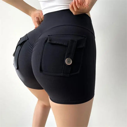 TRY TO BN Women's Sports Shorts with Pockets Butt Lifting High Waist Booty Scrunch Gym Workout Running Biker Yoga Fitness Shorts