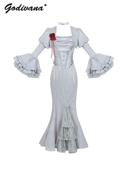 Women's Gothic Camisole Fishtail Skirt Set