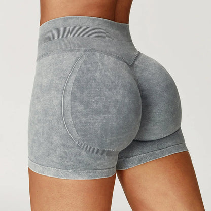 Apex Ritual – レディースハイウエストヨガショートパンツ – サンドウォッシュ スクワットプルーフ トレーニングショートパンツ