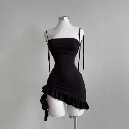 Women's Black Lace-Up Backless Mini Dress