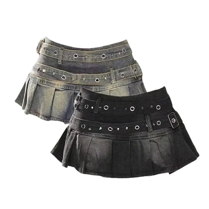 Women's Y2K Low-Rise Studded Denim Skirt