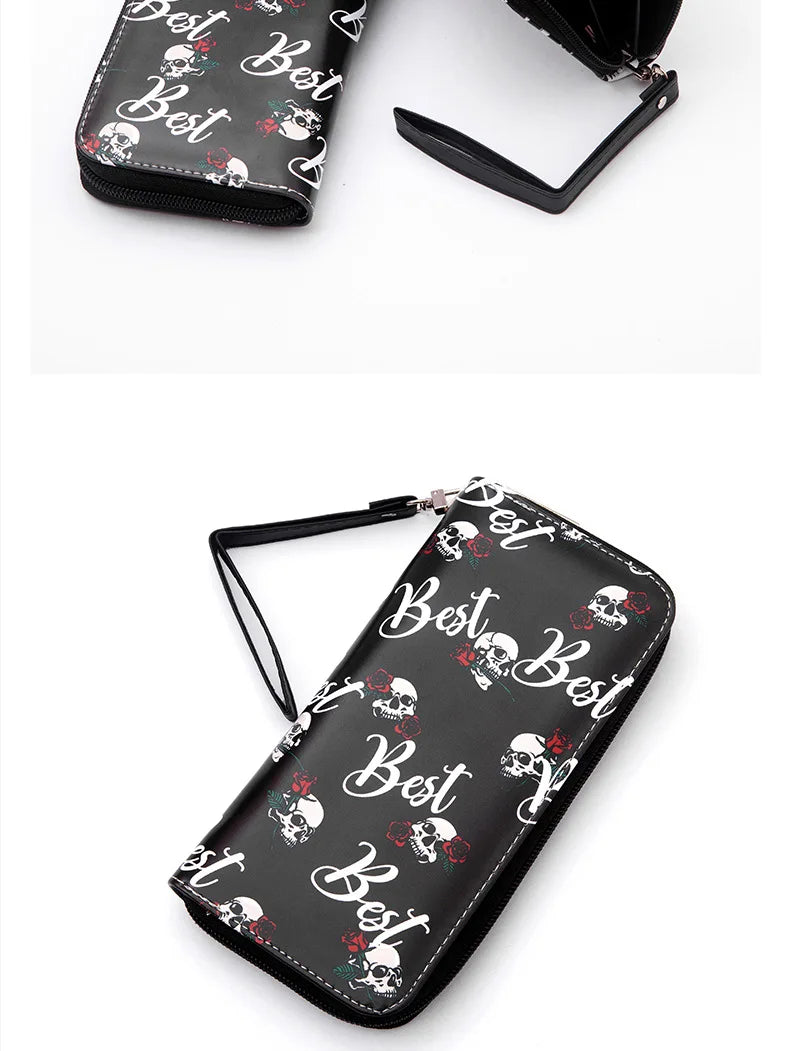 New Punk Style Skull Wallet Black Gothic Pu Leather Women Men Wallet Ghost Printing Purse Unique Design Stylish Long Wallets