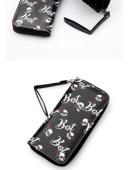 New Punk Style Skull Wallet Black Gothic Pu Leather Women Men Wallet Ghost Printing Purse Unique Design Stylish Long Wallets