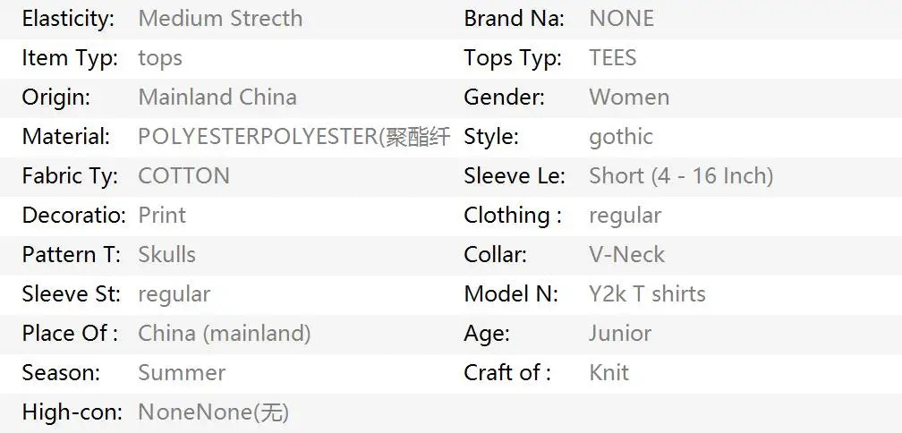 Gothic Skull Print Hot Girl Woman Clothes 2000s T shirt Y2k Summer Harajuku Kawaii Short-sleeved V-neck Tees Sexy Streetwear emo