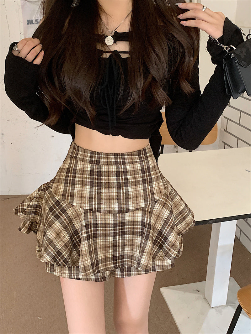 Women's Y2K Plaid Ruffle Skort