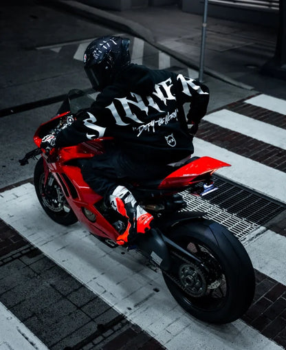 Apex Ritual – メンズ ゴシック ムーンプリント オーバーサイズパーカー – ブラック ストリートウェア プルオーバー スウェットシャツ